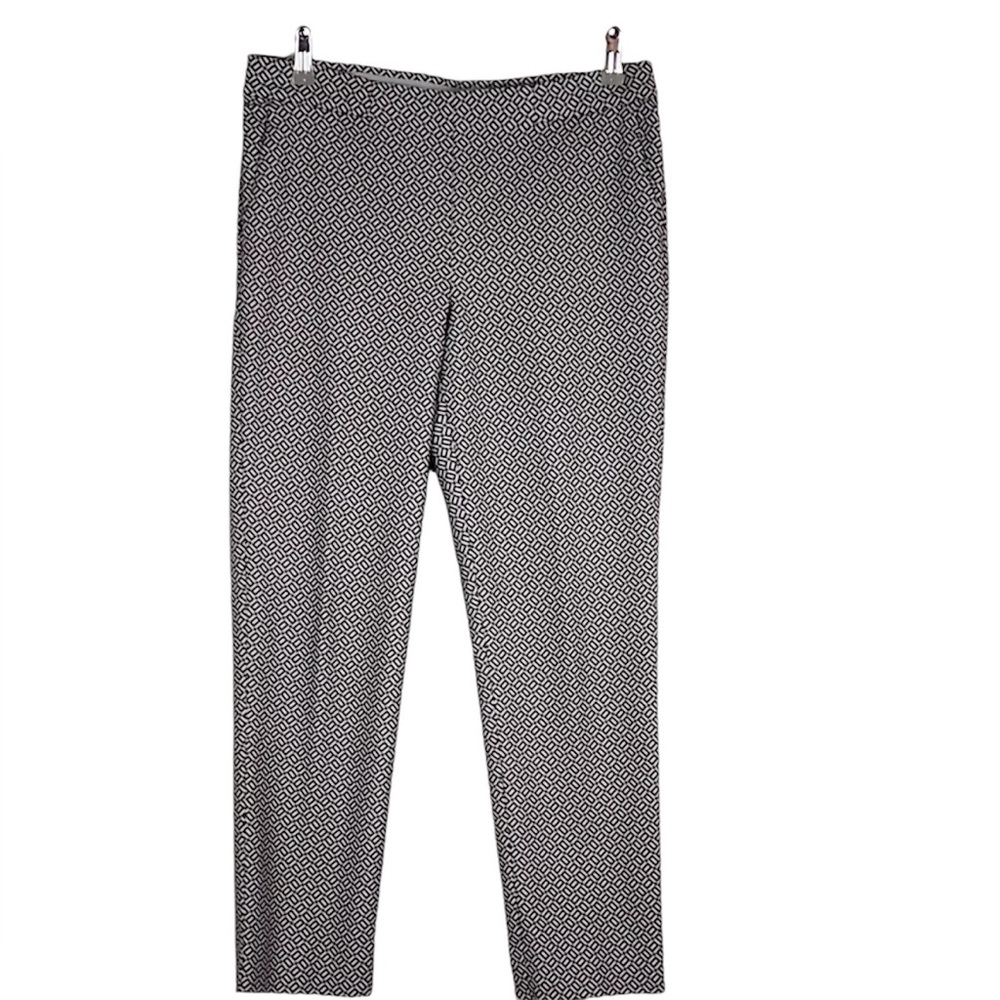 J. Jill Essential Slim Ankle Pull-On Pants Black White Geo Stretch Pockets 2P